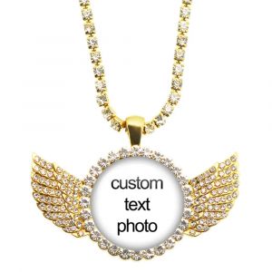 Collier Photo personnalisé aile d'ange en cristal, pendentif Cabochon en verre personnalisé, cadeau