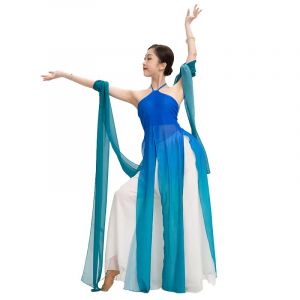 Costume de danse du ventre orientale classique pour femmes, col licou, longue robe en gaze, haut