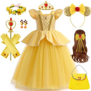 Robe Belle à fleurs pour filles, Costumes de princesse de fête pour enfants, la Belle et la bête,
