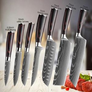 Couteaux de cuisine professionnels damas, couteau à trancher Santoku japonais, couteau à désosser en