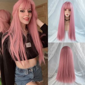 MSIWIGS – perruques synthétiques Lolita de Cosplay pour femmes, avec frange coupée, bleu, rose,