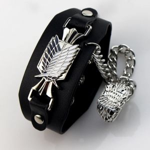 Anime attaque sur Titan Bracelet à breloques Shingeki No Kyojin Cosplay unisexe Bracelets en cuir