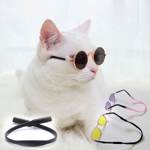 Lunettes de soleil rondes en m&eacute;tal pour chat et chien, lunettes de soleil r&eacute;tro classiques avec