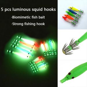 5 pièces/pack de luminaires de calmar lumineux de pêche, crochets de parapluie légers en acier