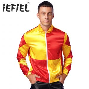 Costume de cheval Jockey pour hommes, vestes en Satin, fermeture &eacute;clair sur le devant, damier