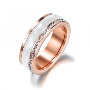 Bague classique en titane et acier inoxydable, céramique blanche/noire, bijoux en cristal CZ, bagues