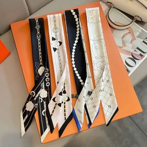 Nouveau luxe 5*85cm mod&egrave;le mince temp&eacute;rament petite &eacute;charpe longue &eacute;charpe en soie bandeau de