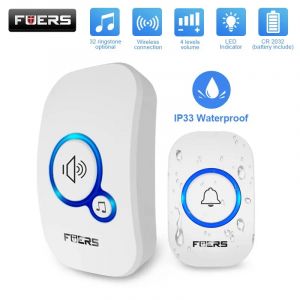 Fuers-Sonnette de porte sans fil &eacute;tanche, alarme intelligente avec batterie pour PRHotel, 32