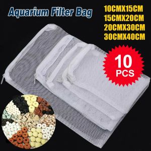 Sacs en filet filtrant pour Aquarium, 5/10 pi&egrave;ces, sacs multim&eacute;dia &agrave; filtre fin r&eacute;utilisables avec