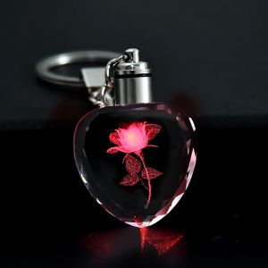Mode color&eacute; f&eacute;e Rose fleur motif amour forme cristal strass lumi&egrave;re LED porte-cl&eacute;s amant porte-cl&eacute;s