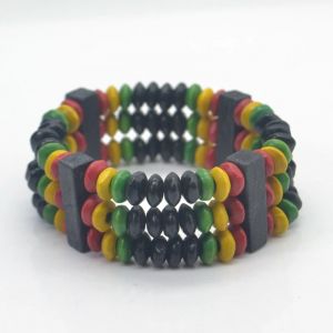 Afrique rouge jaune vert noir perles en bois Bracelet Rasta Reggae Punk Hiphop élastique extensible