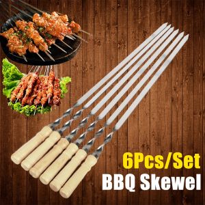 Fourchette à Barbecue en bois et acier inoxydable, aiguille de gril d'extérieur, 55cm, 21.65 pouces,