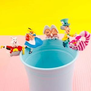 Figurines du film Disney Alice au pays des merveilles, chat du Cheshire, lapin blanc, chapelier fou,