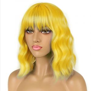 HAIRJOY – perruques synthétiques pour femmes, perruque courte jaune avec frange pour Costume