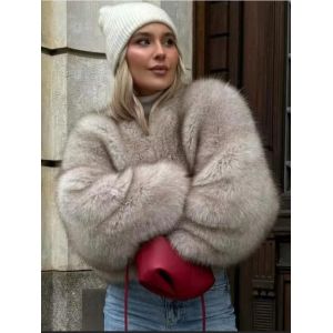 Manteau en fausse fourrure pour femme, manteau court moelleux de haute qualité, veste en fausse