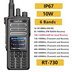 Radtel RT-730 IP67 étanche 10w bande d'air talkie-walkie pleine bande Amateur jambon 199CH HT USB-C