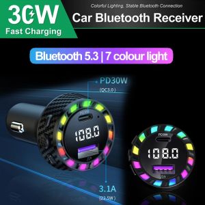 Transmetteur FM Bluetooth 5.3 pour voiture, récepteur Audio sans fil, lecteur MP3 30W PD, Charge