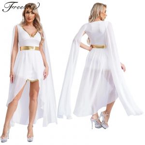 Femmes Halloween antique grec Athéna déesses princesse reine Cosplay Costume romain Toga robe Cape