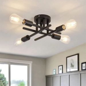 Lustre industriel rétro noir/or en fer forgé LED plafonnier E27 lumière salon décor moderne