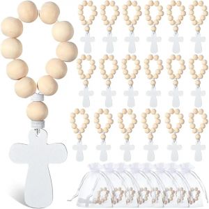 Chapelet en bois catholique en vrac avec pendentif croix en bois Crucifix avec sacs en maille
