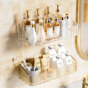 Support de rangement mural pour cosm&eacute;tiques, aucun trou requis, &eacute;tag&egrave;re murale d'angle en plastique,