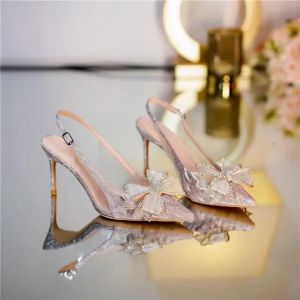 Sandales &agrave; Talons Hauts et Nminist&eacute;riels d Argent&eacute; pour Femme, Chaussures Fines, Transparentes et