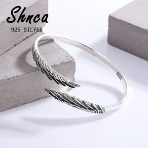 Thai argent Vintage 925 en argent Sterling plume ailes d'ange ouvert bracelet &agrave; breloques et