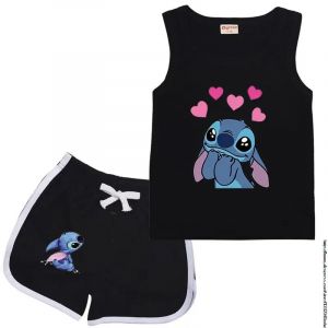 Vêtements de sport Disney Stitch pour enfants, ensemble de loisirs sans manches pour filles, gilet +