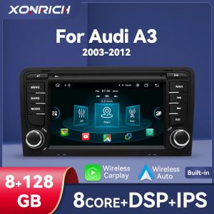 Android 14 128GB sans fil Carplay Android Auto lecteur d'autoradio pour Audi A3 2 8P 2003-2013 8