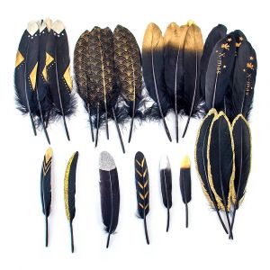 Plumes d'oie naturelles en or noir, pour travaux d'aiguille, attrape-rêves, artisanat, accessoires