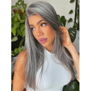 Perruque Lace Front Wig 100% naturelle sans colle-Nadine Salt & Belle, cheveux lisses, gris maire