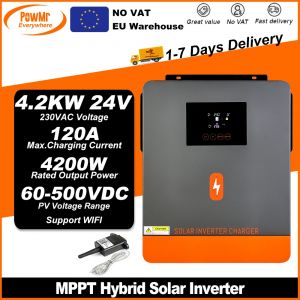 PowMr-Onduleurs solaires hybrides EU, onde sinusoïdale pure avec contrôleur de charge solaire 120A,