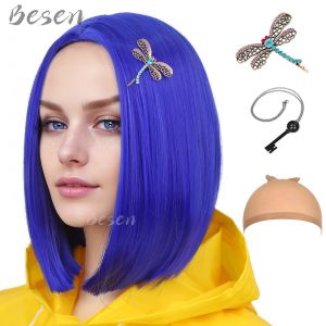 Perruques Bob synthétiques bleu foncé pour Costume Coraline femmes filles perruques de Costume pour