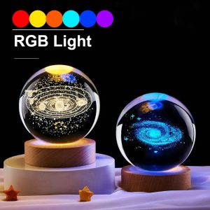 Lampe de chevet à thème solaire de 6cm, série Cosmos, boule de cristal, veilleuses, lune de voie