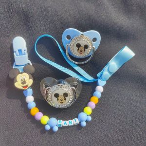 Sucette de luxe pour bébé avec nom perlé personnalisé, tétine perlée avec chaîne en or, cadeau