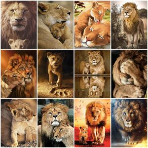 Peinture diamant thème Lion et animaux, broderie 5D, point de croix, strass ronds complets,