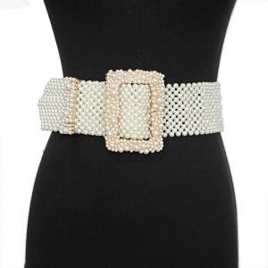 Ceinture tress&eacute;e pour femmes, tendance, personnalit&eacute;, perle atmosph&eacute;rique, boucle carr&eacute;e, large,
