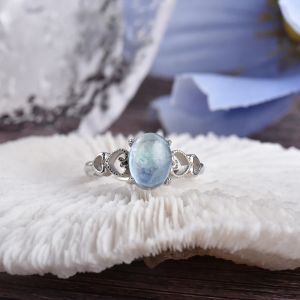 ITSMOS &ndash; bague d'&eacute;nergie de gu&eacute;rison, aigue-marine, bleu, Vintage, c&oelig;ur, cristal, Cabochon, pierre,