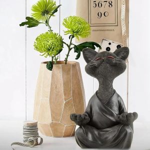 Sculpture de chat de méditation, décorations pour la maison, résine noire, Yoga assis, chat Zen,