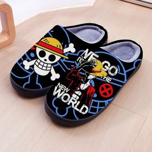 Anime une pièce Luffy chaud en peluche Cosplay pantoufles Couple intérieur antidérapant maison