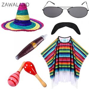 Costume mexicain pour enfants et adultes, Cape colorée, Poncho Sombrero, lunettes de soleil, Cape