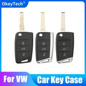 OkeyTech – coque pliable pour clé télécommande de voiture, 3 boutons, pour Volkswagen, VW Golf 7 GTI