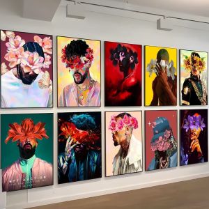 Affiches de films classiques Hip Hop, étoile rayée avec fleurs, affiche de qualité HD, peinture