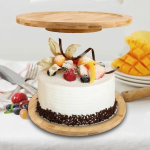 Plateau tournant sur support à gâteaux, plateau de service en bois, planche rotative à 360 °,