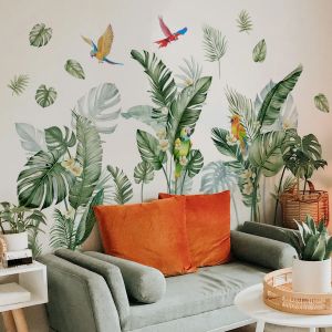 Feuilles vertes tropicales plante oiseau salon chambre mur décoratif Stickers muraux tortue feuille