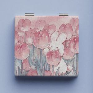 Miroir de maquillage pliant double face portable, miroir grossissant carr&eacute; tulipe, miroir de poche