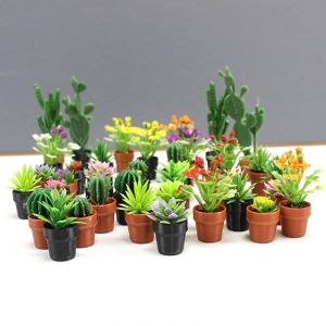 Simulation de plante en pot pour maison de poupée 1:12, 5 pièces, modèle de maison de poupée, jardin