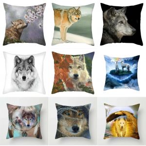 Housse de coussin de canapé à motif imprimé Animal loup roi, taie d'oreiller, literie de voiture