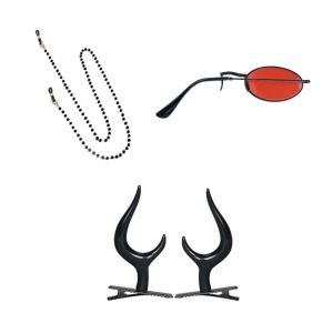 Pinces &agrave; cheveux cornes du diable, Monocle avec cha&icirc;ne lunettes, accessoires Cosplay Alastor DXAA