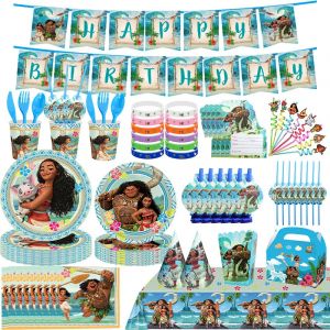 Vaiana-Ensemble de ballons décoratifs pour fête d'anniversaire, bannière de toile de fond de